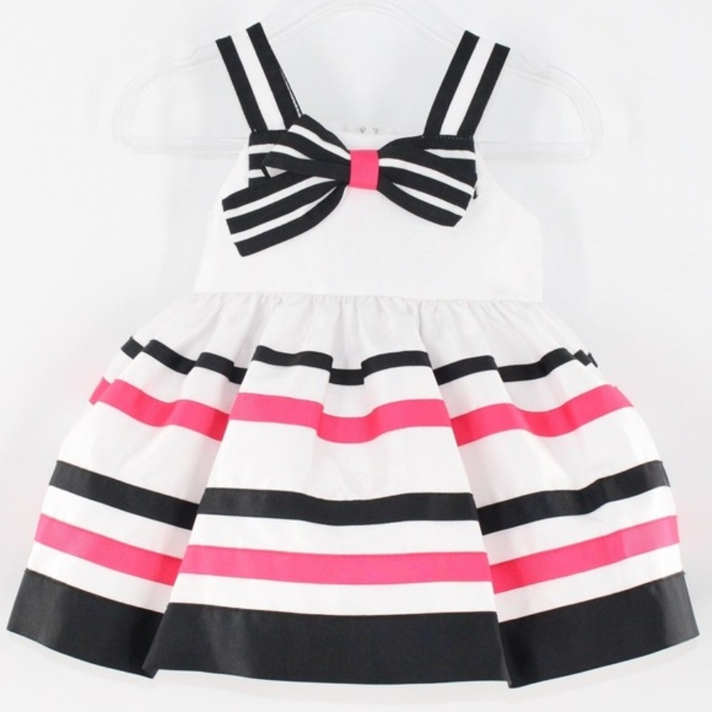 Rare Editions Striped Dress Bow Accent Size 6-9 Months White‎ Pink Black